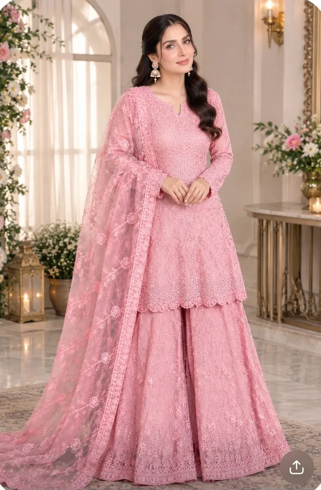 3pc mine frok with garara and heavy embroidery duppta